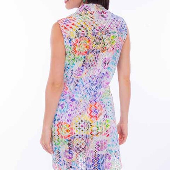 Scully Ladies Colorful Eyelet Split Neck Sleeveless Dress - Picture 3 of 3